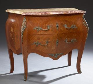 Appraisal: French Louis XV Style Marquetry Inlaid Ormolu Moun French Louis