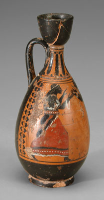 Appraisal: Greek pottery black-figure lekythos finely decorated panel with satyr and