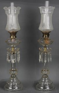 Appraisal: Pair of Victorian cut glass banquet oil lamps in the