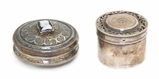 Appraisal: Two French Silver Diminutive Boxes each of circular form one