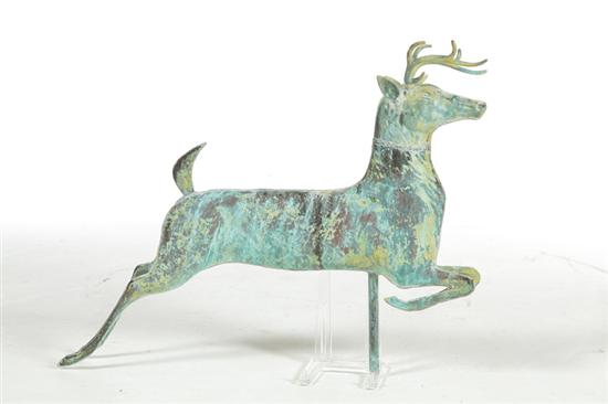 Appraisal: STAG WEATHERVANE American late th century copper Full-bodied leaping stag