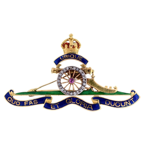 Appraisal: A ruby diamond and gold and enamel Royal Artillery officer's