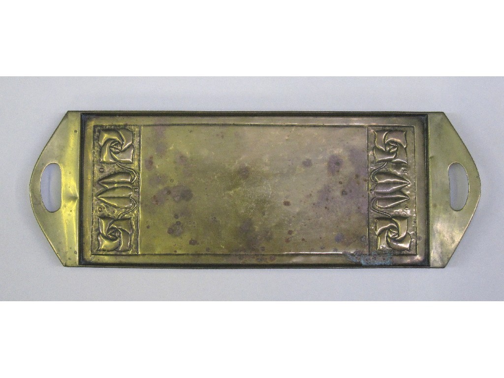 Appraisal: Rectangular brass tray with embossed decoration of roses and buds