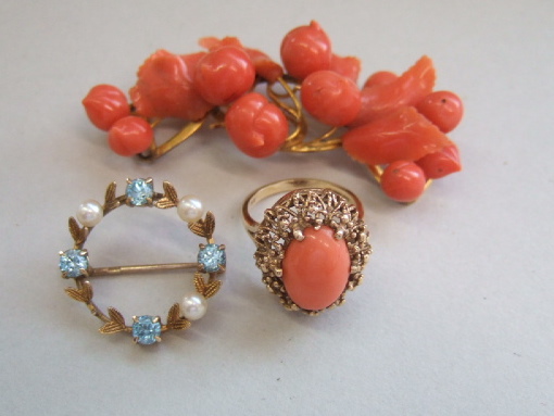 Appraisal: A Victorian coral set choker slide formed as leaves and