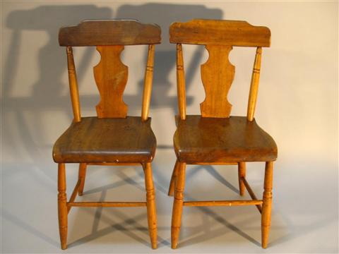 Appraisal: PAIR OF AMERICAN POPLAR PLANK BOTTOM CHAIRS Circa 's- 's