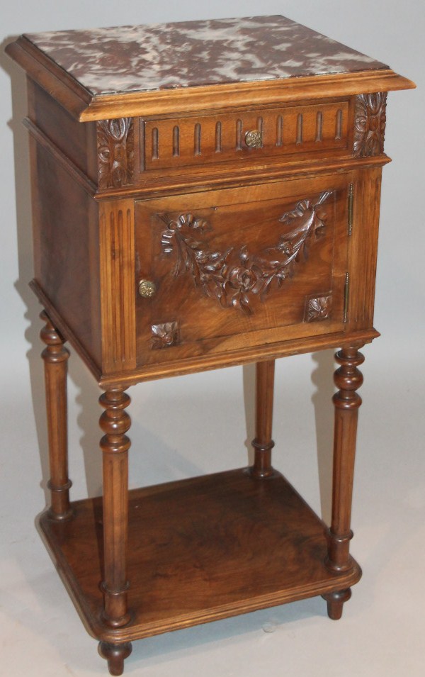 Appraisal: An early thC French walnut side cabinet the marbled top