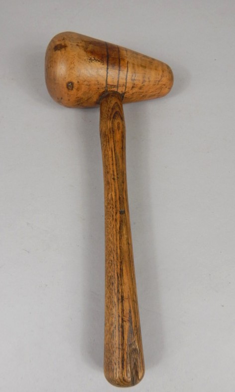 Appraisal: A thC mallet the head inlaid with Masonic symbols cm