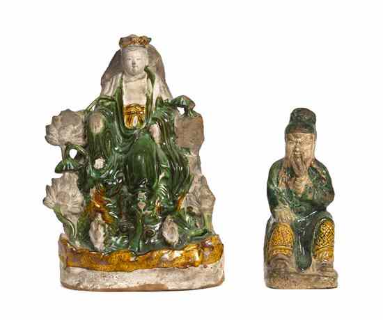 Appraisal: A Group of Two Ming Pottery Figures with green and