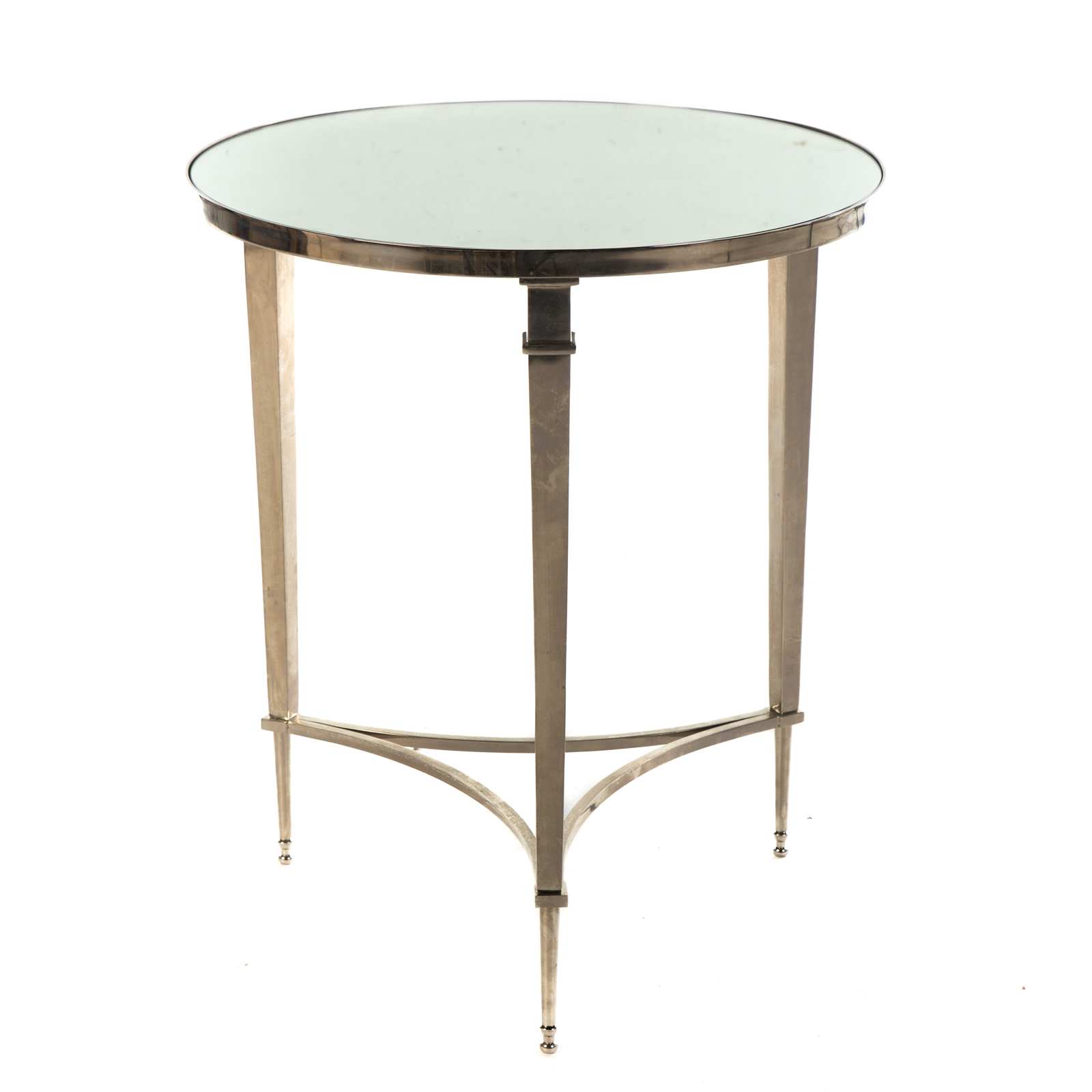 Appraisal: CONTEMPORARY ROUND METAL END TABLE th century circular mirrored top