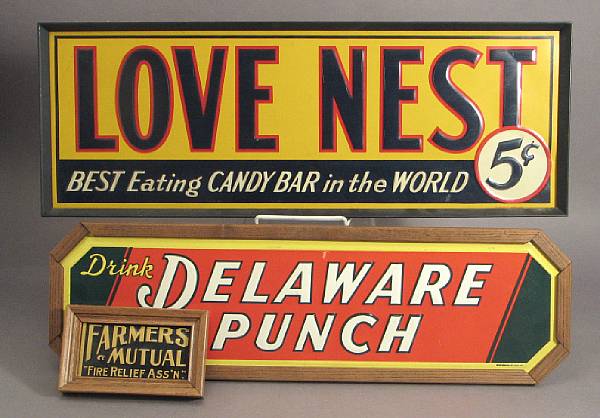 Appraisal: Grouping of framed advertising signs Tin lithographed American signs from