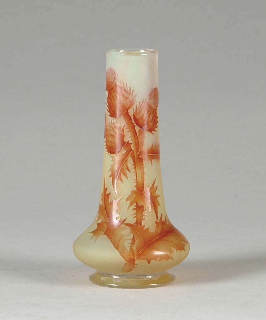 Appraisal: DAUM NANCY CAMEO VASE Diminutive cameo vase with thistle design