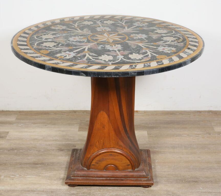 Appraisal: Pietra Dura style marble top pedestal table th Century Decorative