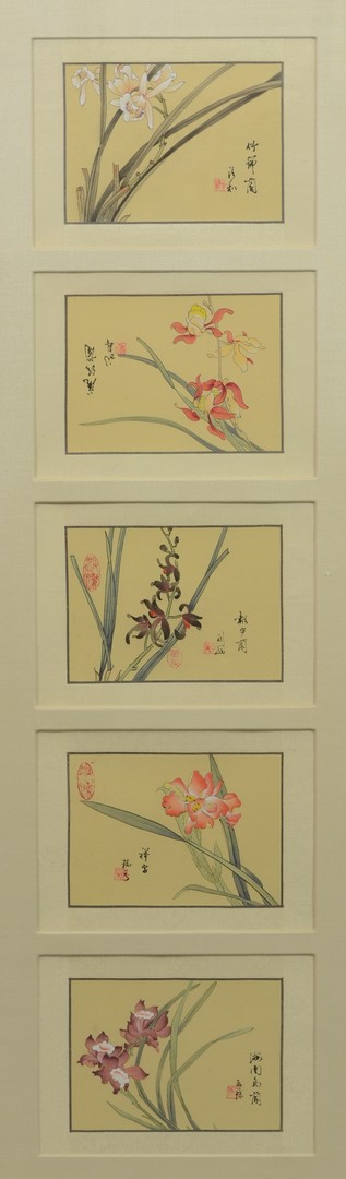 Appraisal: Chinese painted scroll Botanicals with calligraphy and seals watercolor on