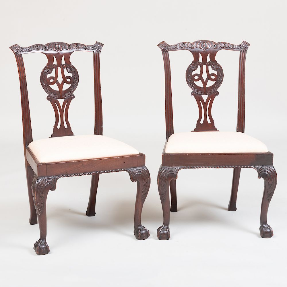 Appraisal: Pair of George III Carved Mahogany Side Chairs Pair of