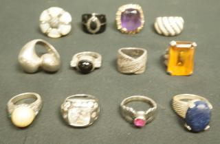 Appraisal: pc Sterling Decorator Rings JUDITH RIPKA w marcasites large cocktail