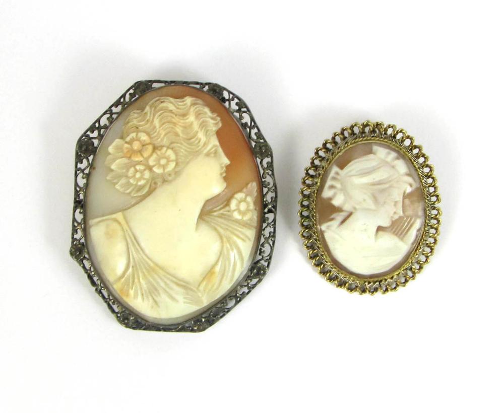 Appraisal: TWO VICTORIAN CAMEO BROOCHES both with a relief carved cameo