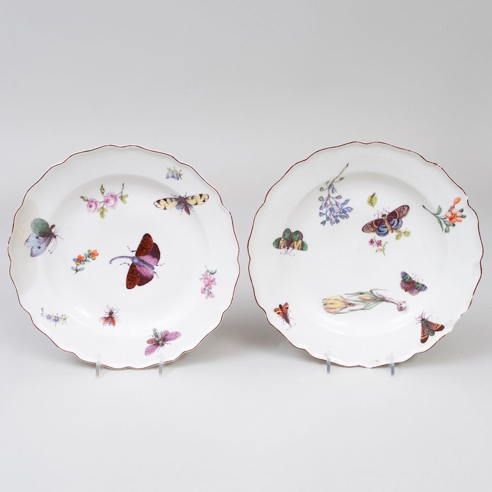 Appraisal: Pair of Derby Porcelain Plates Decorated with Insects Each with