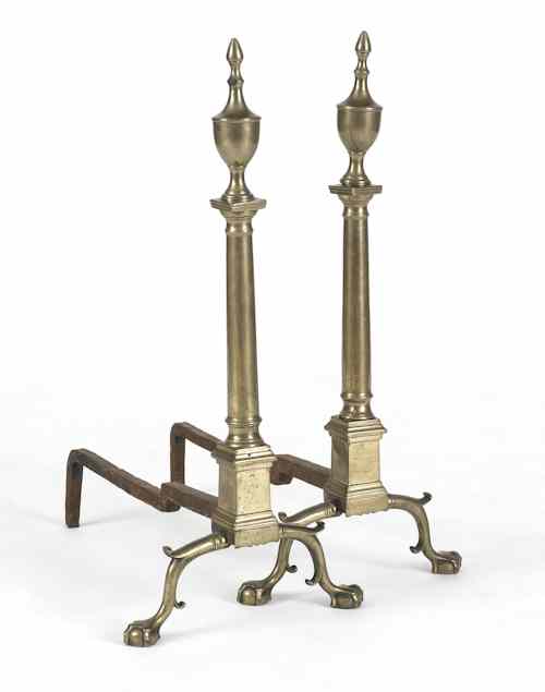 Appraisal: Large pair of Philadelphia Chippendale brass andirons ca with urn