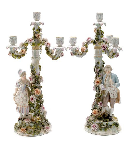 Appraisal: A pair of Sitzendorf porcelain candelabra height in