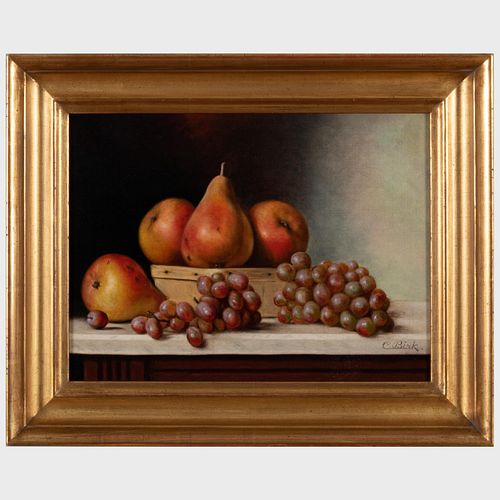 Appraisal: C BIRK STILL LIFE WITH PEARS AND GRAPESOil on canvas