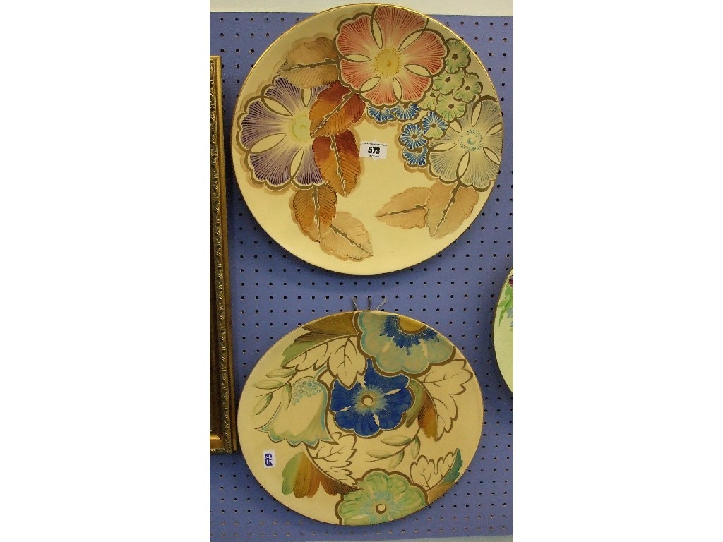 Appraisal: Grays Pottery wall charger painted with flowers and another similar