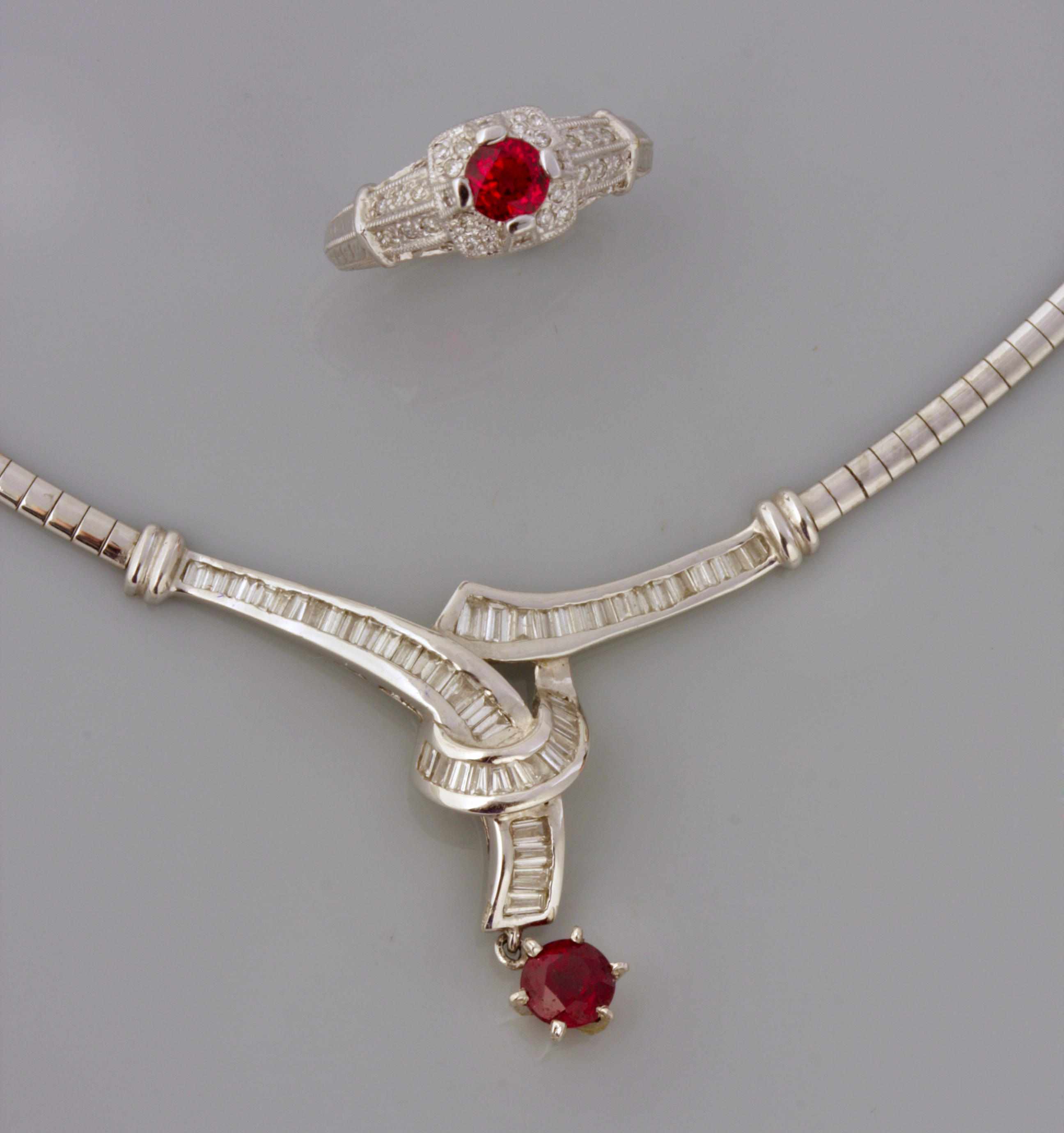 Appraisal: A ruby diamond and k white gold and platinum omega