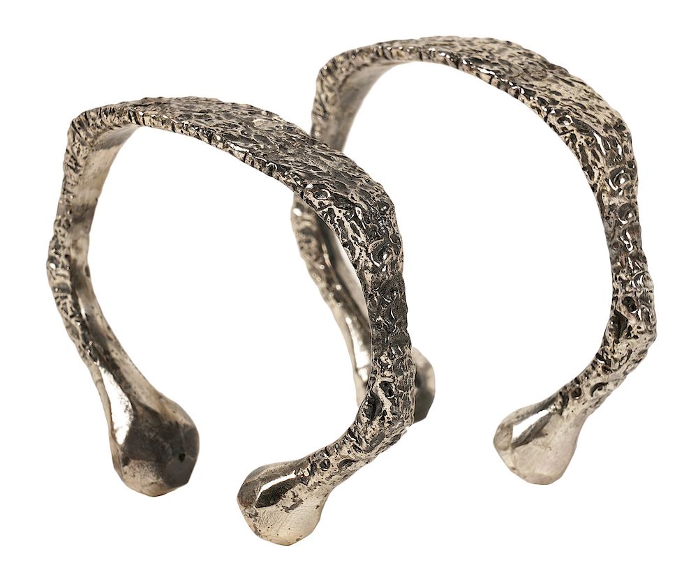 Appraisal: Guy Vidal Solid Pewter Brutalist Bracelets Guy Vidal solid brutalist