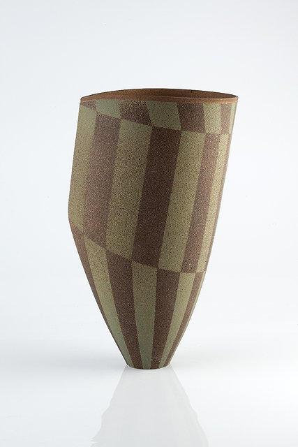 Appraisal: Jonathan Middlemiss British b Sculptural vesselgreen and brown geometric designimpressed