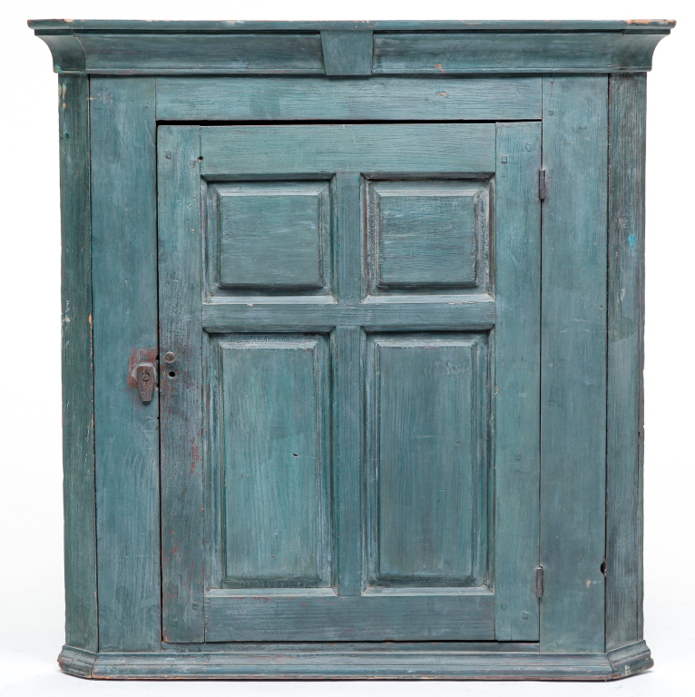 Appraisal: AMERICAN HANGING CORNER CUPBOARD First half th century pine Square