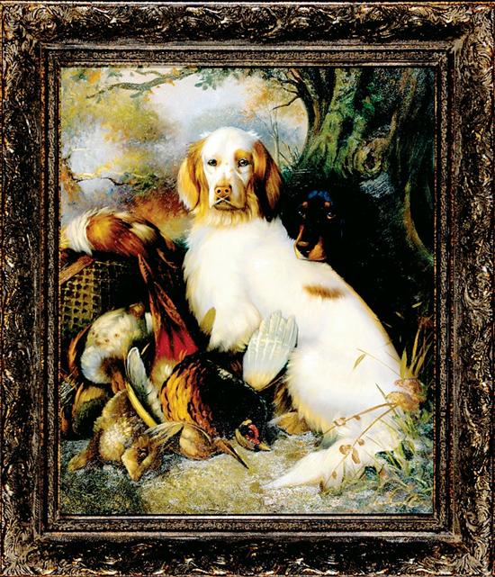 Appraisal: American school th century HUNTING DOGS oil on canvas framed