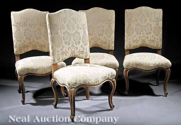 Appraisal: Four Italian Rococo-Style Walnut Side Chairs arched backs serpentine seats