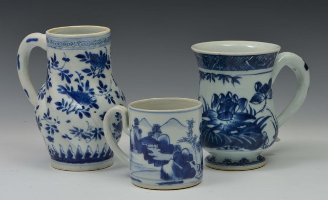 Appraisal: A CHINESE BLUE AND WHITE PORCELAIN CYLINDRICAL TANKARD with landscape