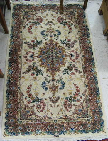 Appraisal: ORIENTAL SILK AND WOOL AREA RUG Sino-Persian floral and floral