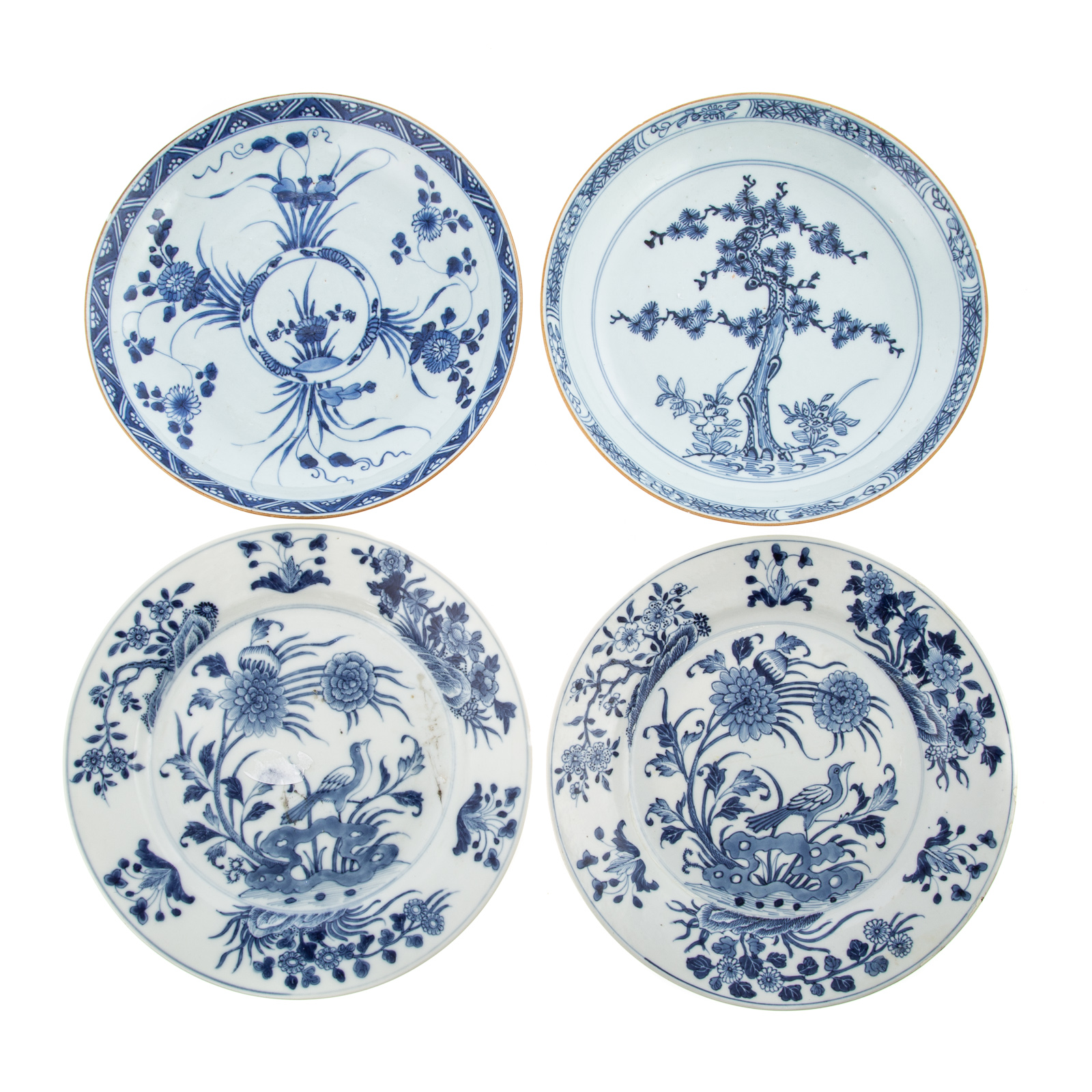 Appraisal: FOUR CHINESE EXPORT BLUE WHITE PLATES th century includes two