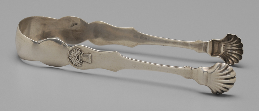 Appraisal: Marquand Coin Silver Sugar Tongs American shell terminals and wheat