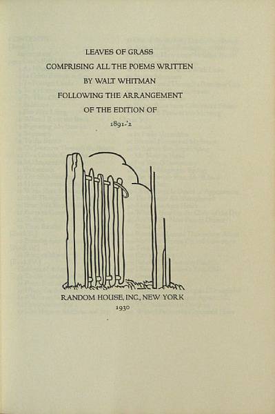 Appraisal: GRABHORN PRESS Whitman Walt Leaves of Grass Comprising all the