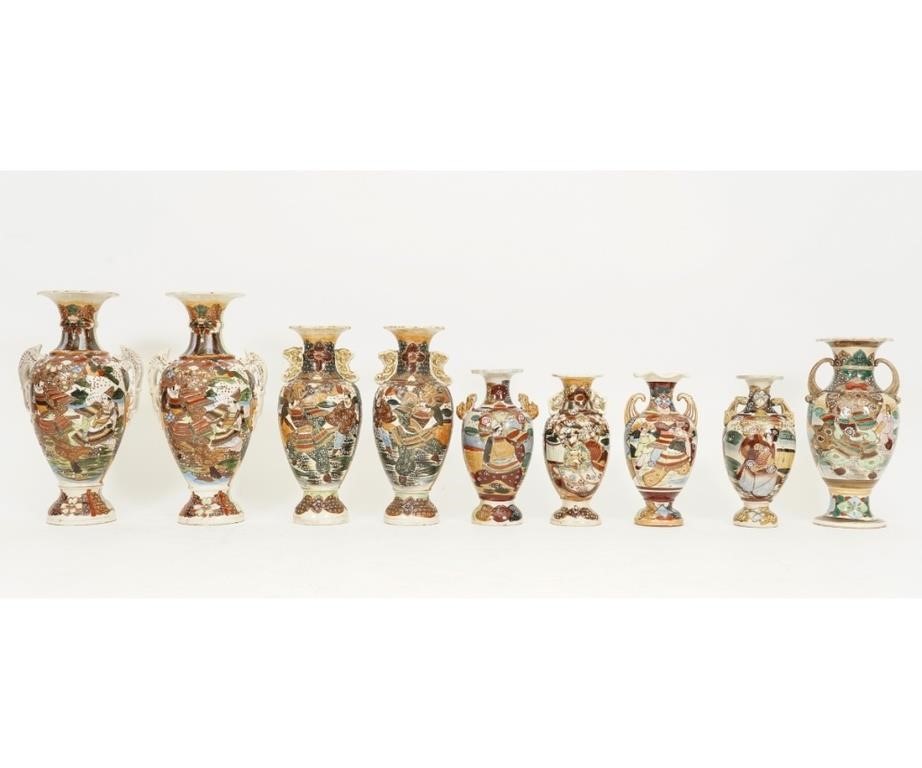 Appraisal: Nine Japanese Satsuma style ceramic vases circa to include a