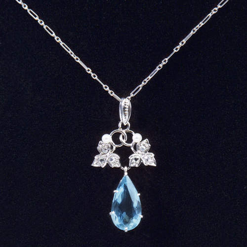 Appraisal: EDWARDIAN Diamond and aquamarine pendant with seed pearls in k