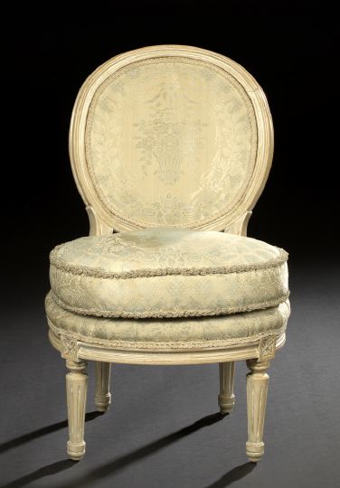 Appraisal: Louis XVI-Style Polychromed Boudoir Chair early th century the padded