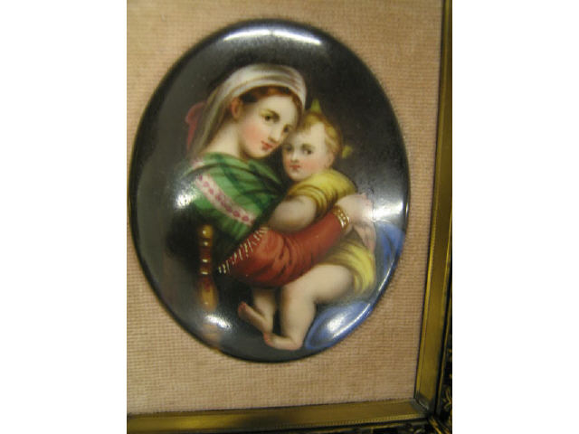 Appraisal: Miniature Painting on Porcelain Madonna of the chair with infant