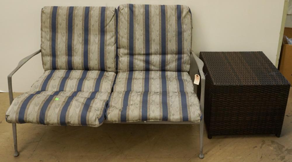 Appraisal: Painted Metal Sofa and Wicker Footstool