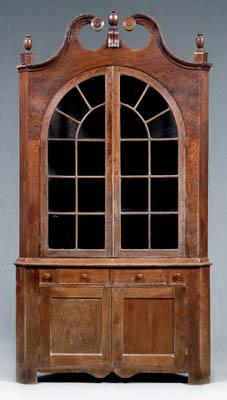 Appraisal: North Carolina corner cupboard highly figured walnut in two parts