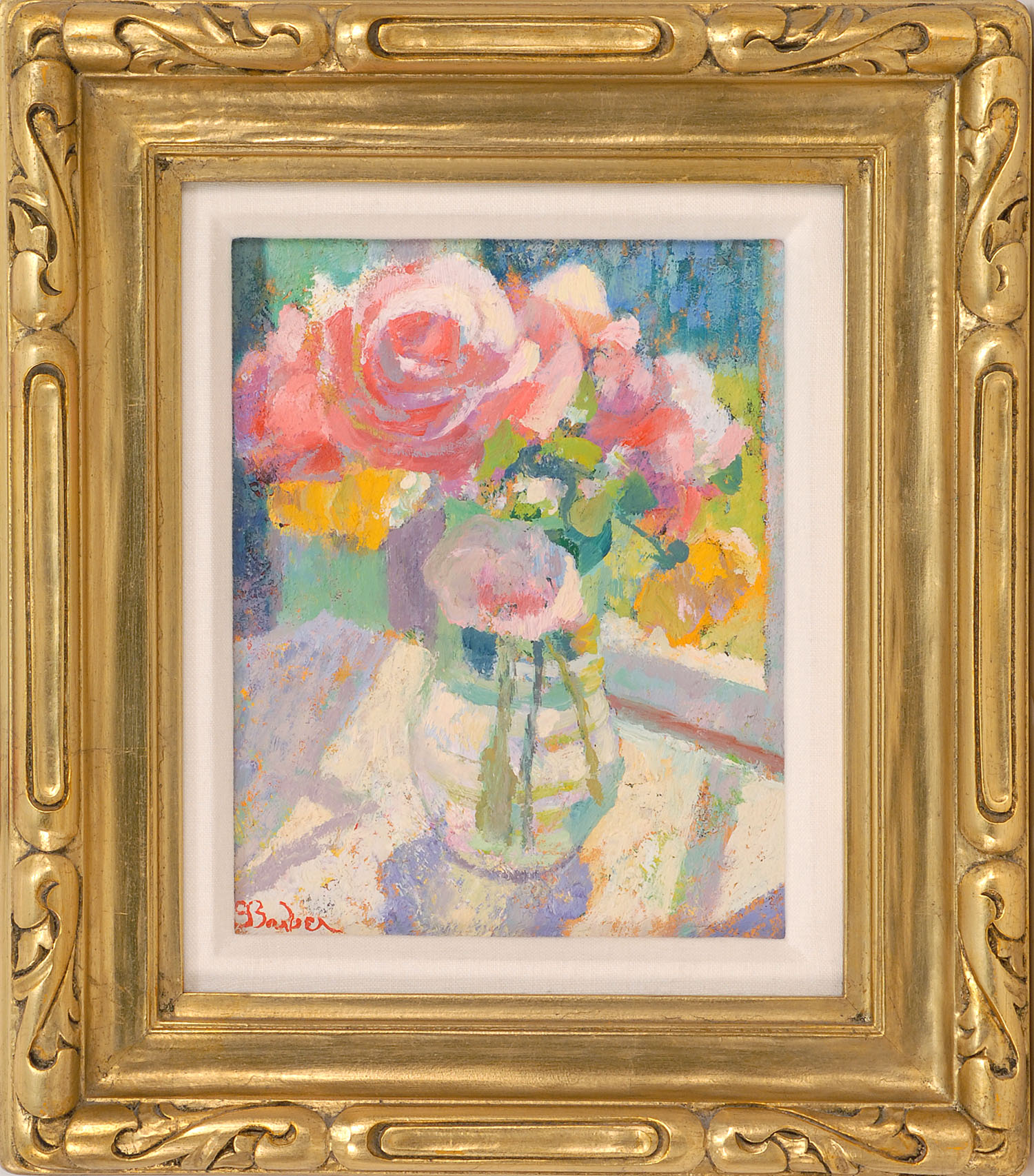 Appraisal: SAM BARBERAmerican b Roses In Green Vase Signed lower left