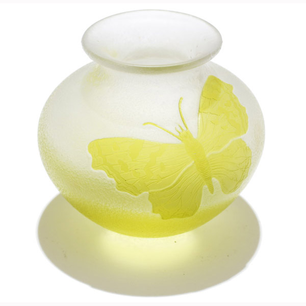 Appraisal: Kosta Glasbruk vase designed by Karl Lindeberg ca Yellow butterfly