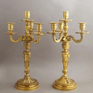 Appraisal: Pair of Louis XVI Style Gilt Bronze Four Light Can