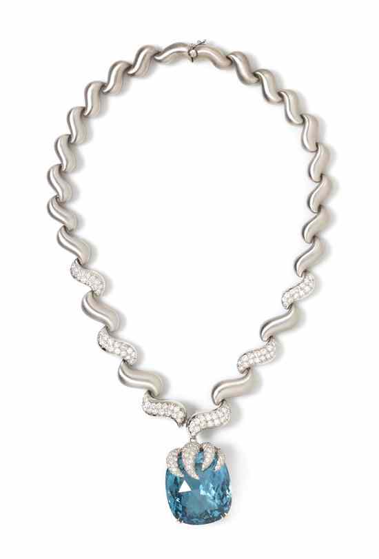 Appraisal: An Karat White Gold Aquamarine and Diamond Necklace Marlene Stowe