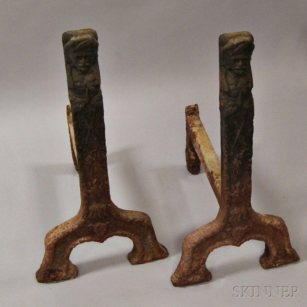 Appraisal: Pair of Cast Iron Figural Andirons ht wd dp in