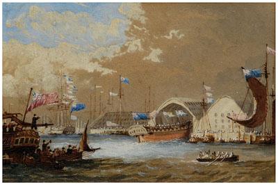 Appraisal: Painting attributed to Cleveley Launching a Frigate at Chatham unsigned