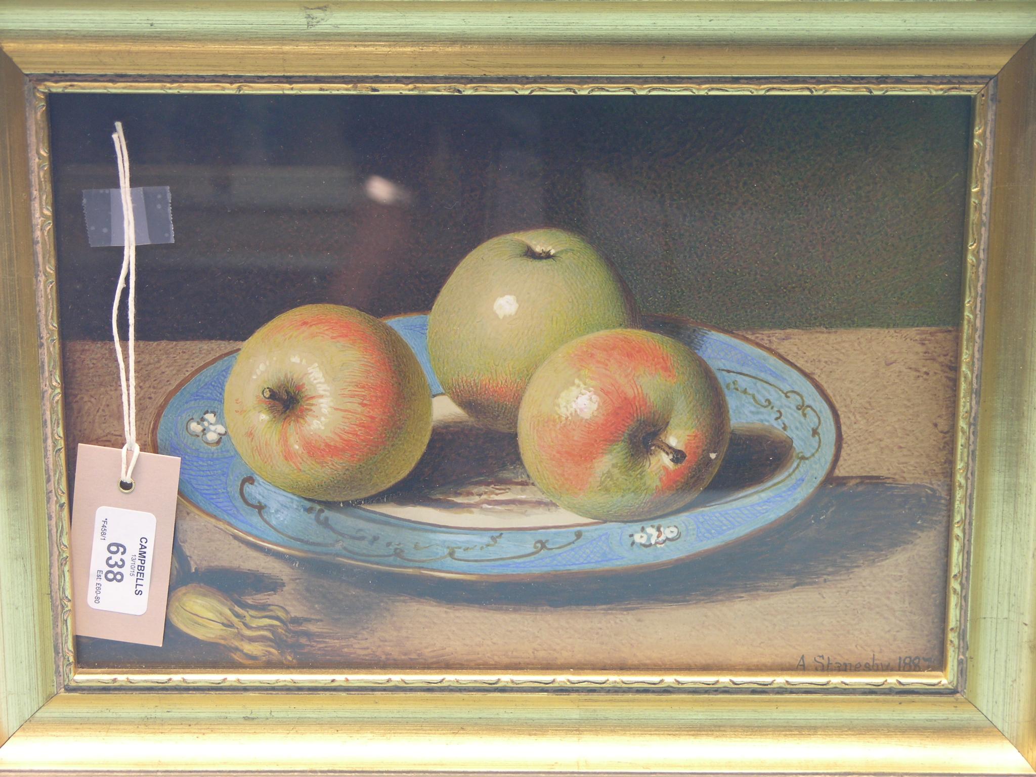 Appraisal: A Stanesby - still life apples on a plate signed