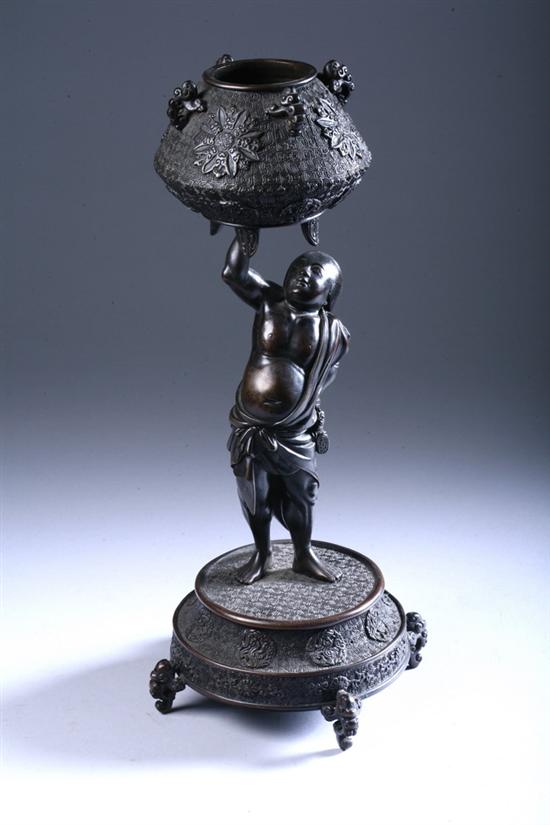 Appraisal: JAPANESE BRONZE CENSER With figural stand - in high PROVENANCE